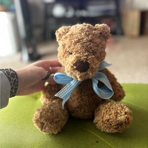 Jellycat Brown Teddy Bear with Blue Gingham Bow